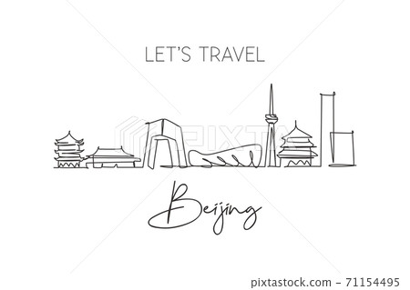 One continuous line drawing of Beijing city skyline, China. Beautiful landmark One continuous line drawing of Beijing city skyline, China. Beautiful landmark 71154495