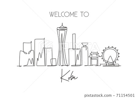 One single line drawing of Kobe city skyline, Japan. Historical town landscape in the world 71154501