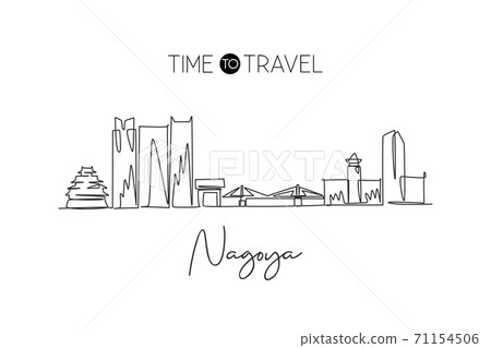 Single continuous line drawing of Nagoya city skyline, Japan. Famous city scraper and landscape Single continuous line drawing of Nagoya city skyline, Japan. Famous city scraper and landscape 71154506