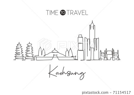 Single continuous line drawing of Kaohsiung city skyline, Taiwan. Famous city scraper 71154517