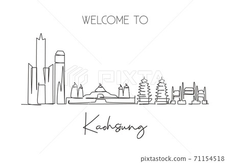 One continuous line drawing of Kaohsiung city skyline, Taiwan. Beautiful landmark 71154518