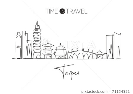 Single Continuous Line Drawing Of Taipei City... - Stock Illustration ...