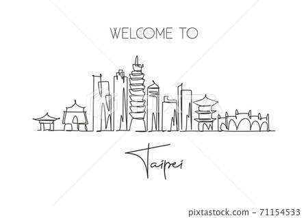 One continuous line drawing of Taipei city skyline, Taiwan. Beautiful landmark One continuous line drawing of Taipei city skyline, Taiwan. Beautiful landmark 71154533