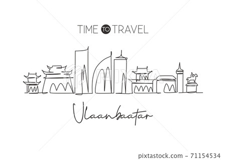 Single continuous line drawing of Ulaanbaatar city skyline, Mongolia. Famous city landscape Single continuous line drawing of Ulaanbaatar city skyline, Mongolia. Famous city landscape 71154534