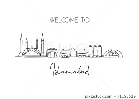 One continuous line drawing of Islamabad city skyline, Pakistan. Beautiful city landmark 71155529