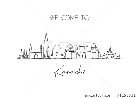 One single line drawing of Karachi city skyline, Pakistan. Historical town landscape in world One single line drawing of Karachi city skyline, Pakistan. Historical town landscape in world 71155531