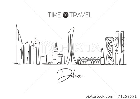 One single line drawing of Doha city skyline, Qatar. Historical town landscape in the world One single line drawing of Doha city skyline, Qatar. Historical town landscape in the world 71155551