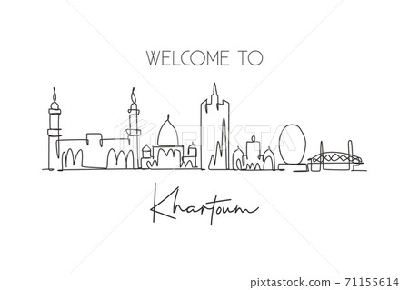 One continuous line drawing of Khartoum city skyline, Sudan. Beautiful landmark wall decor 71155614