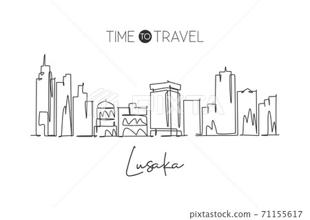 One continuous line drawing of Lusaka skyline, Zambia. Beautiful city landmark. World landscape One continuous line drawing of Lusaka skyline, Zambia. Beautiful city landmark. World landscape 71155617