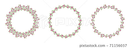 Set of floral isolated vector wreaths, branches with leaves and bright magenta flowers on white 71156037