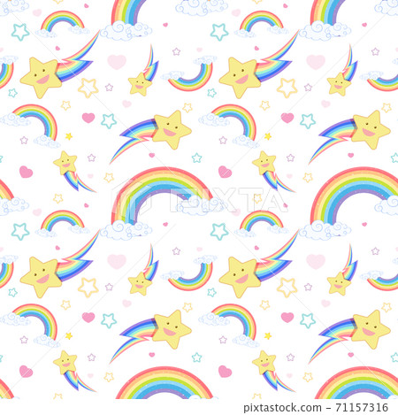 Seamless rainbow with cloud and star pattern on - Stock Illustration ...