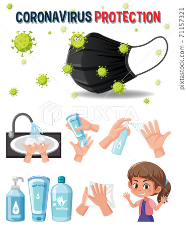 Coronavirus protection logo with hands using Coronavirus protection logo with hands using 71157321