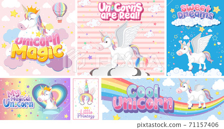 Cute unicorn banner on pastel background color 71157406