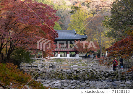 韓國全羅南道長城郡牡羊寺雙溪樓的秋景 71158113