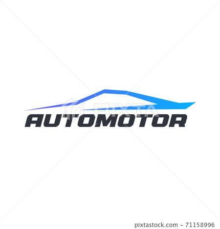 Auto contour, isolated icon on white background. Dynamic blue car silhouette in move, flat cartoon style vector logo concept. Abstract automotive line emblem for auto service graphic Auto contour, isolated icon on white background. Dynamic blue car silhouette in move, flat cartoon style vector logo concept. Abstract automotive line emblem for auto service graphic 71158996