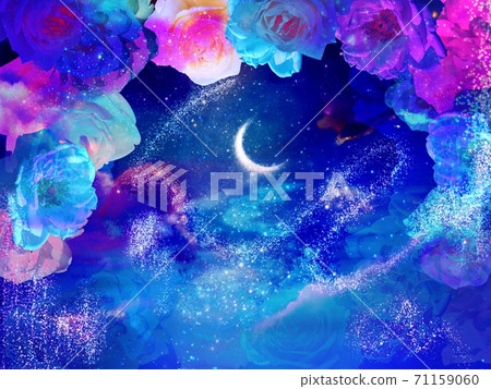 Girly rose frame and shooting star and crescent moon illustration Girly rose frame and shooting star and crescent moon illustration 71159060