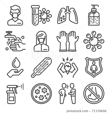 Coronavirus nCoV Medical and Hygiene Icons Set. Vector 71159698