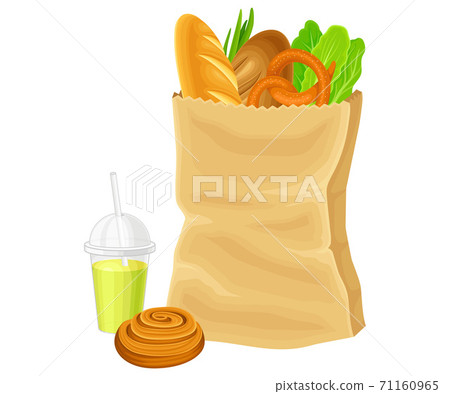 Food and Products from Grocery Market Rested in Paper Shopping Bag Vector Illustration 71160965
