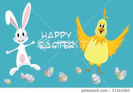 Cheerful cartoon rabbit and chicken - Easter... - Stock Illustration ...