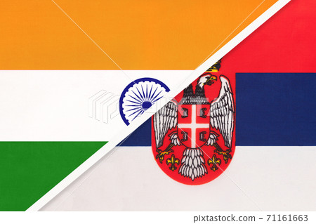 India and Serbia, symbol of national flags from textile. India and Serbia, symbol of national flags from textile. 71161663