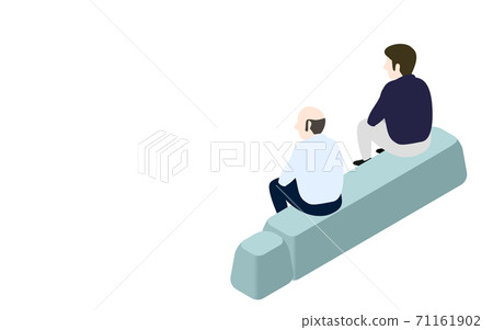 Two men sitting on chaise lounges in the waiting room isometric 71161902