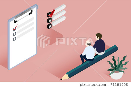 兩名男子坐在等距清單前 兩名男子坐在等距清單前 71161908