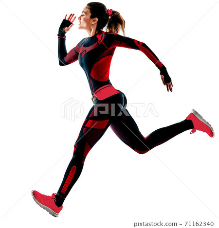 woman runner running jogger jogging jumpsuit isolated white background woman runner running jogger jogging jumpsuit isolated white background 71162340