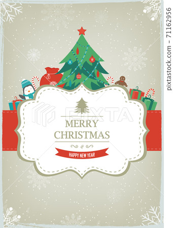 Christmas greeting card with cute characters. Vector 71162956
