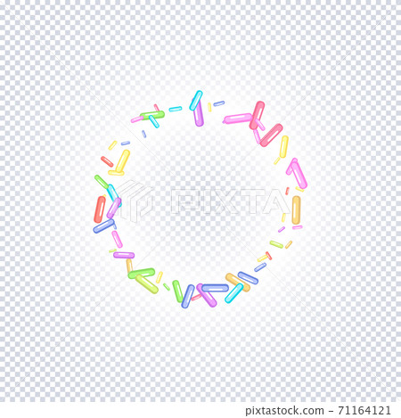 Sprinkle with grains of desserts. Abstract pattern with sharp stars, moon, circles on a transparent background. Design for holiday designs, party, birthday, invitation. Vector sweet confetti Sprinkle with grains of desserts. Abstract pattern with sharp stars, moon, circles on a transparent background. Design for holiday designs, party, birthday, invitation. Vector sweet confetti 71164121