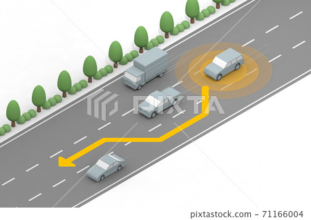 AI會思考並控制汽車。避開前面的汽車。自動駕駛的汽車。安全駕駛技術。 71166004