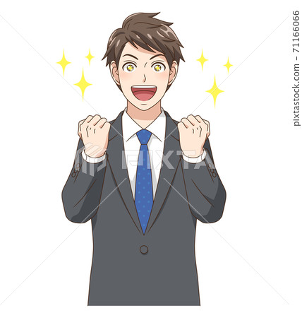 A young man in a suit that sparkles his eyes 71166066