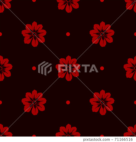 Childrens pattern flowers. Seamless floral pattern on a dark background. Bright, red flowers.This pattern can be used for wallpapers, patterns, web page backgrounds, surface textures. 71166516