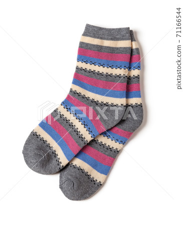 Pair of tall striped socks isolated on a white background. 71166544