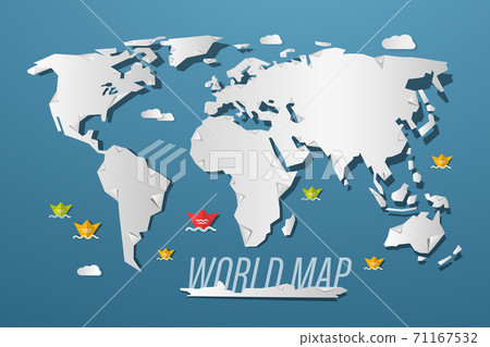 World Map Paper Cut Vector Cartoo - Stock Illustration [71167532] - PIXTA