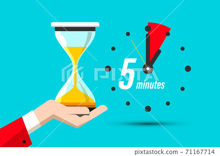 Five Minutes Clock Icon with Hourglass in Hand Five Minutes Clock Icon with Hourglass in Hand 71167714