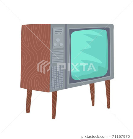 Antique TV with picture tube. TV on legs. cartoon vector isolated illustration. Antique TV with picture tube. TV on legs. cartoon vector isolated illustration. 71167970