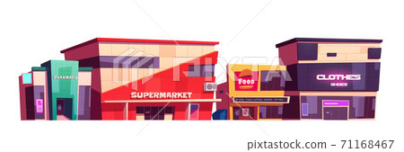 Store buildings, clothes shop, supermarket facades Store buildings, clothes shop, supermarket facades 71168467