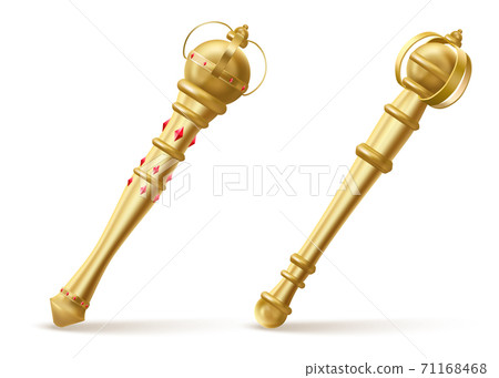 Golden scepter for king or queen, royal wand. 71168468