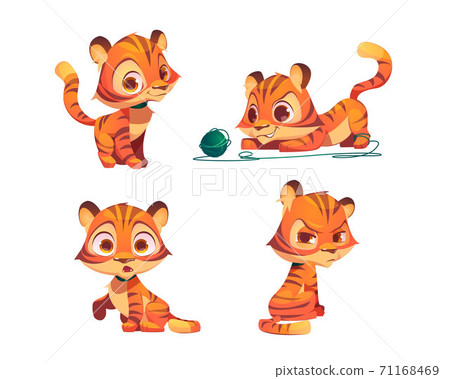 Cute tiger cartoon character, animal cub mascot - Stock ...