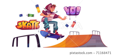 Teenager in skate park, rollerdrome perform stunt Teenager in skate park, rollerdrome perform stunt 71168471