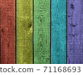 Weathered rainbow colored wooden plank background. Texture with copy space. 71168693