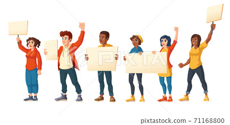 People strike, angry men and women with placards 71168800