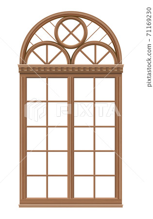 Classic arched wooden window for a balcony 71169230
