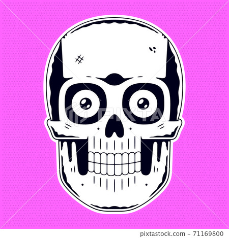 Funny skull. Modern logo. Halftone pink background. Funny skull. Modern logo. Halftone pink background. 71169800