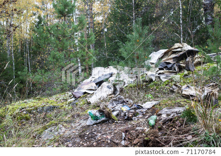 big amount of trash in forest, global environment issues big amount of trash in forest, global environment issues 71170784