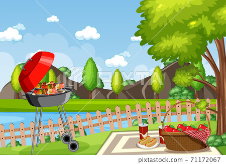 Background scene with BBQ in the park 71172067
