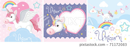Set of cute unicorn or pegasus in pastel color Set of cute unicorn or pegasus in pastel color 71172083