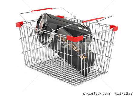 Camcorder inside shopping basket, 3D rendering 71172258