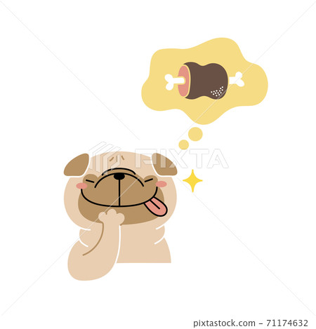 Pug dog rejoices in imagining a treat 71174632