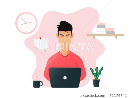Stay home working from home. Stay home stay safe. Stay home on quarantine during the coronavirus. Vector Illustration Stay home working from home. Stay home stay safe. Stay home on quarantine during the coronavirus. Vector Illustration 71174741